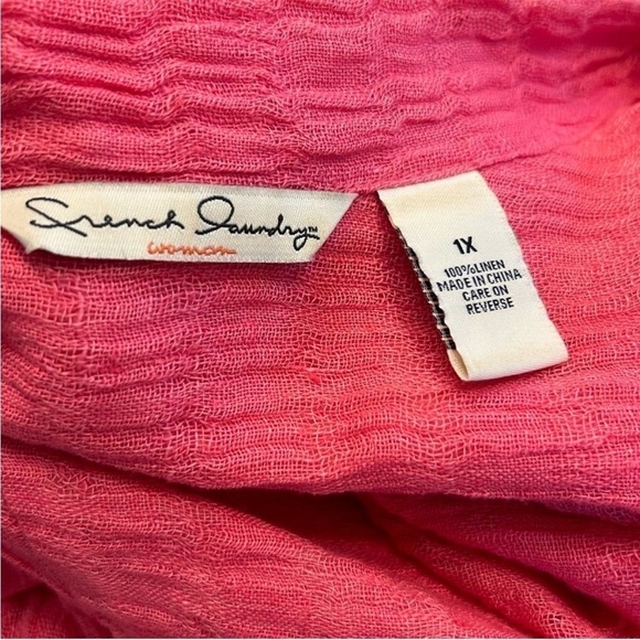 French Laundry Salmon Pink Coral Button Down Shirt Boxy Notched Collar 1X Linen - Picture 6 of 6